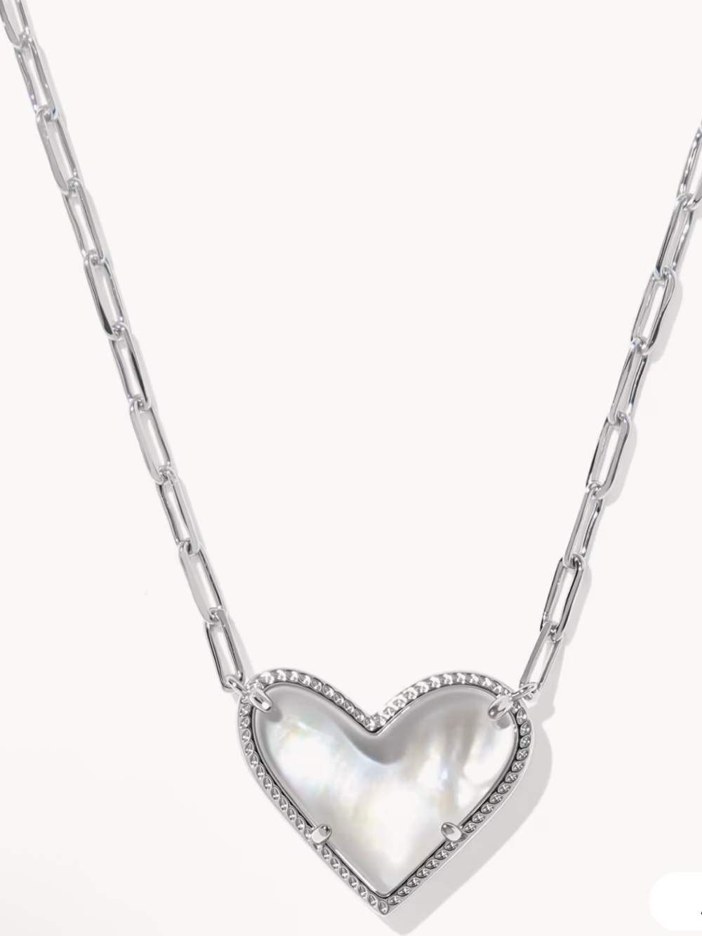 NEW Kendra Scott Ari Oversized Heart Necklace Silver Tone Paperclip Chain Pearl